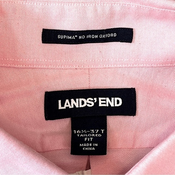 Lands End Men's No Iron Supima Buttondown Dress Shirt. Pink 16 1/2 - 37T #1211 - Picture 7 of 8